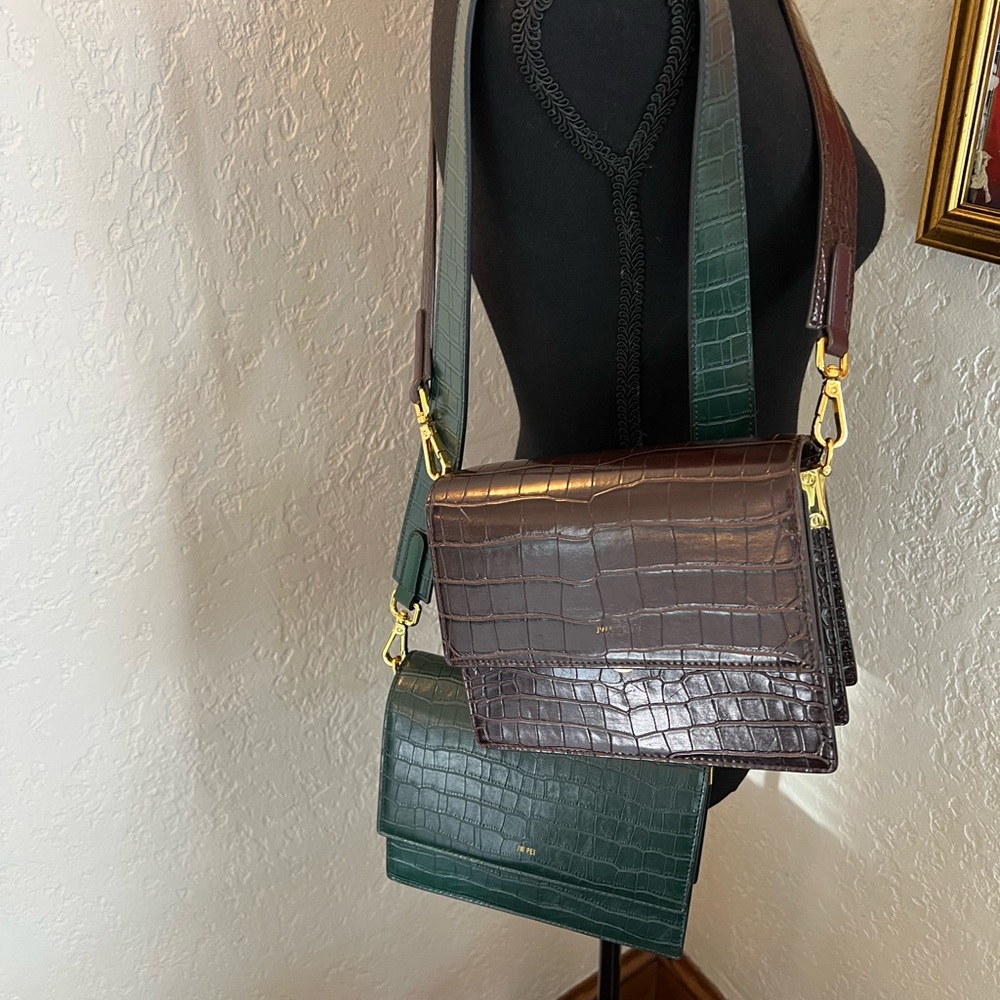 JW PEI Brown and Green Shoulder Bags with Textured Finish